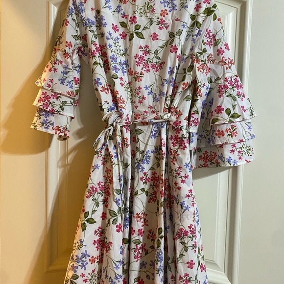 Calvin Klein Floral Wrap Dress with Ruffle Sleeves, Cottage Core Romantic - Picture 4 of 6